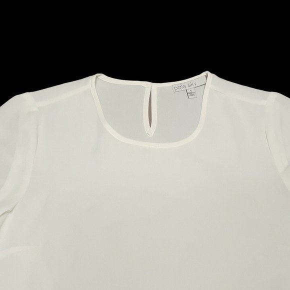 Pale Sky Top Womens Small Ivory Short Sleeve Crochet Sheer Blouse Keyhole - Picture 5 of 11